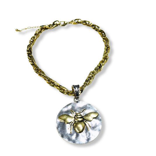 Two Tone Bee Pendant Necklace