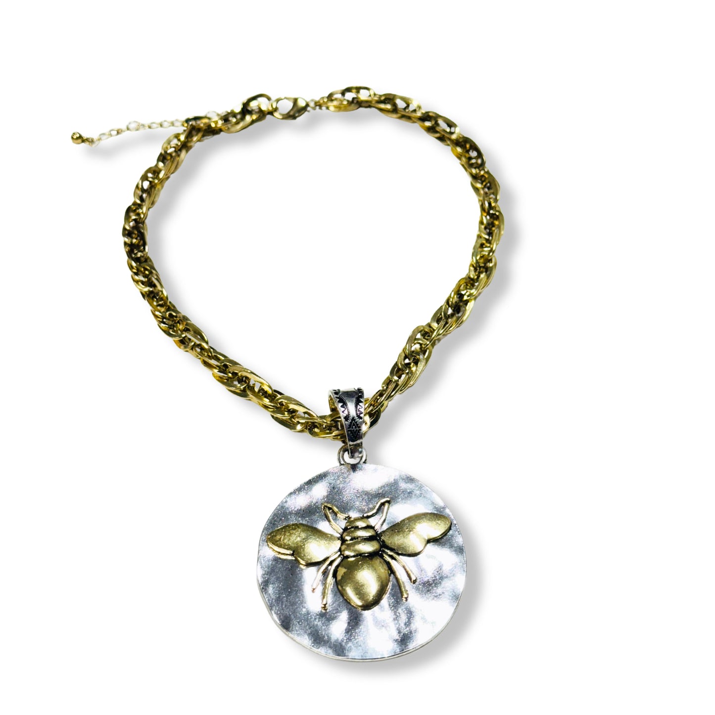 Two Tone Bee Pendant Necklace