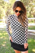 Black Checkered Alyssa Mesh Top (Reg. and Plus)