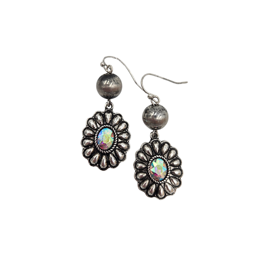 Antique Silver Iridescent Concho Earrings