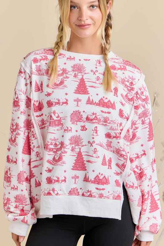 Multi Christmas Print Oversized Top (Reg.)