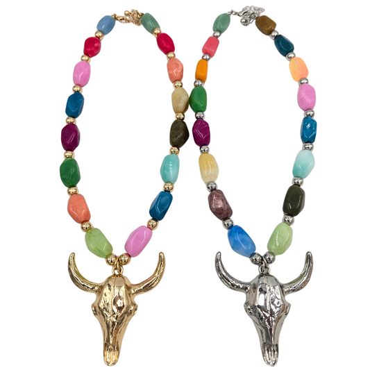 Multicolor Stone Longhorn Necklace (2 colors)