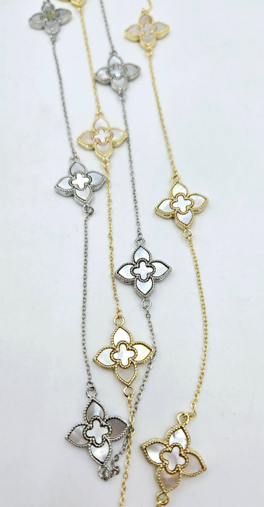 WP- Mother of Pearl Flower Station Necklace (2 colors)