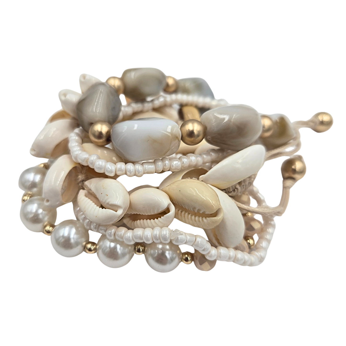 Cowrie Shell & Pearl Bracelet Stack