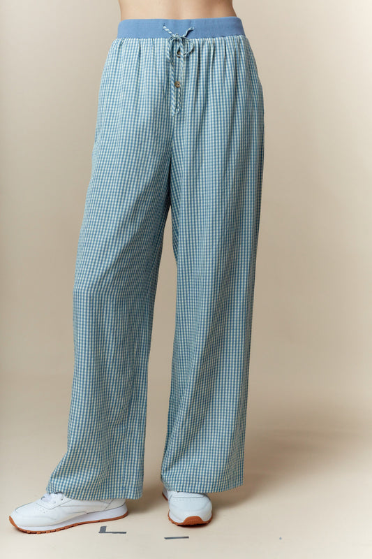 Blue Gingham Waist Tie Pants (Reg.)
