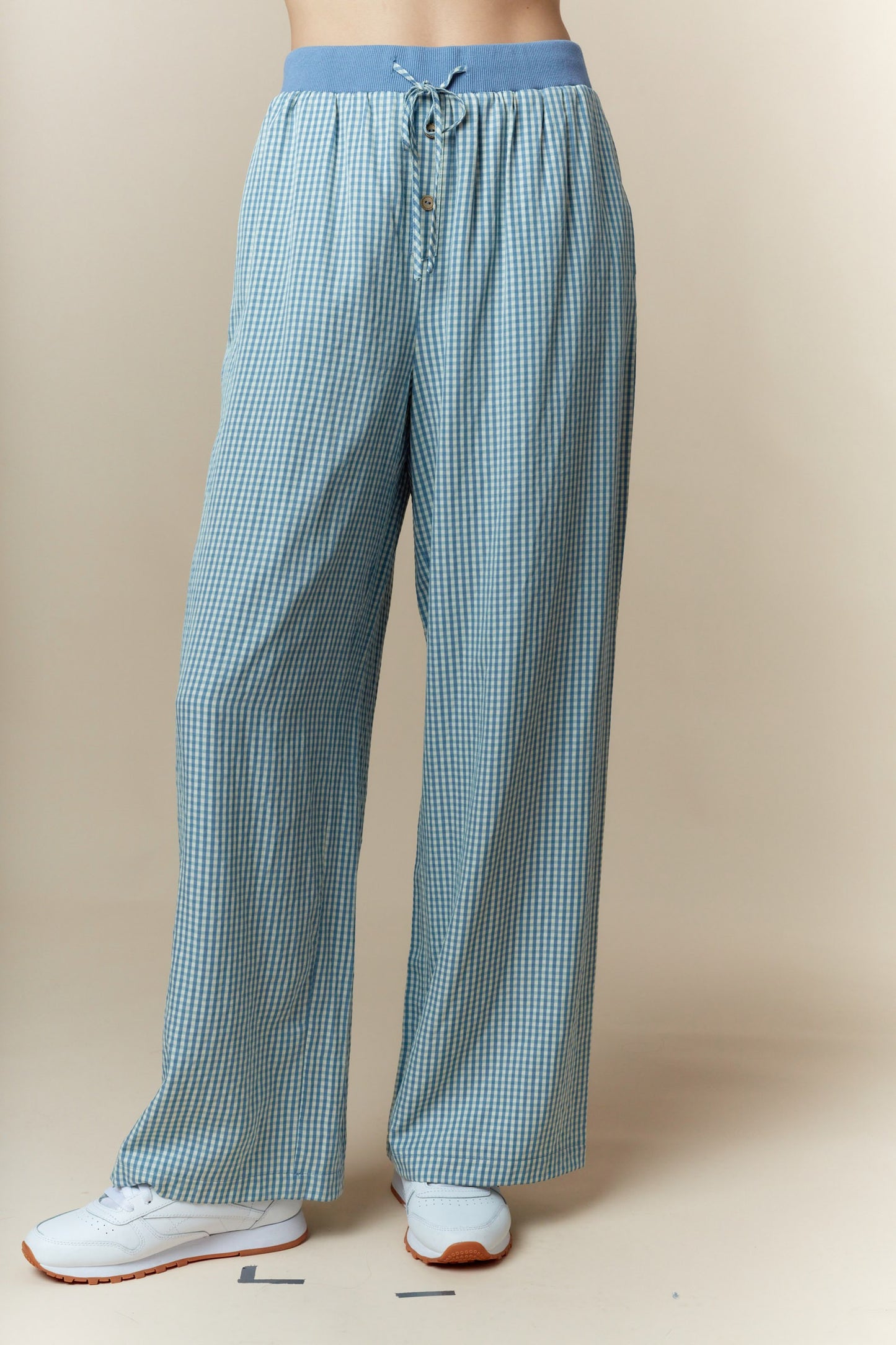 Blue Gingham Waist Tie Pants (Reg.)