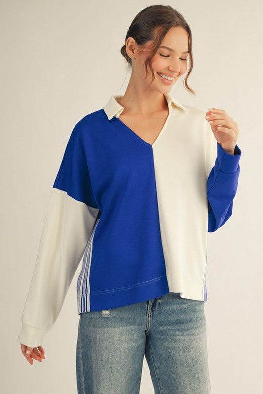 Royal/Cream Side Band Color Block Top (Reg.)