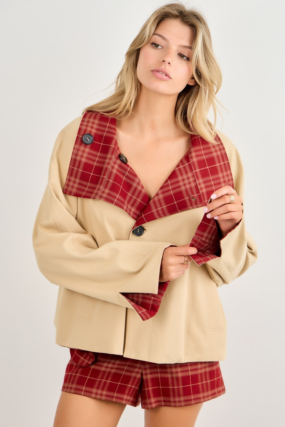 Camel/Brick Reversible Crop Trench Jacket (Reg & Plus)