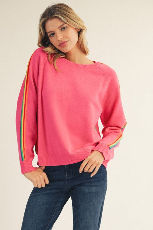 Fuchsia Contrast Stripe Long Sleeve Sweater (Reg.)