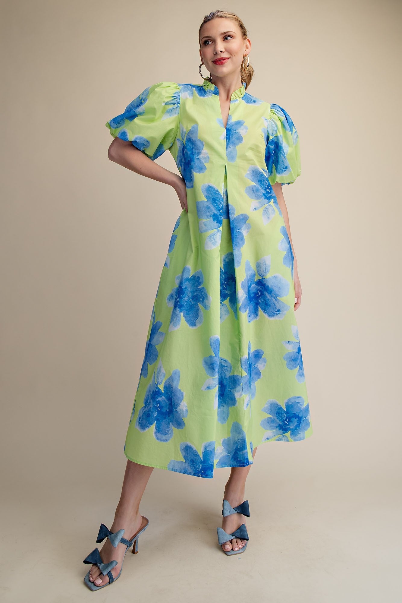 Lime Flower Pop Midi Dress (Reg.)
