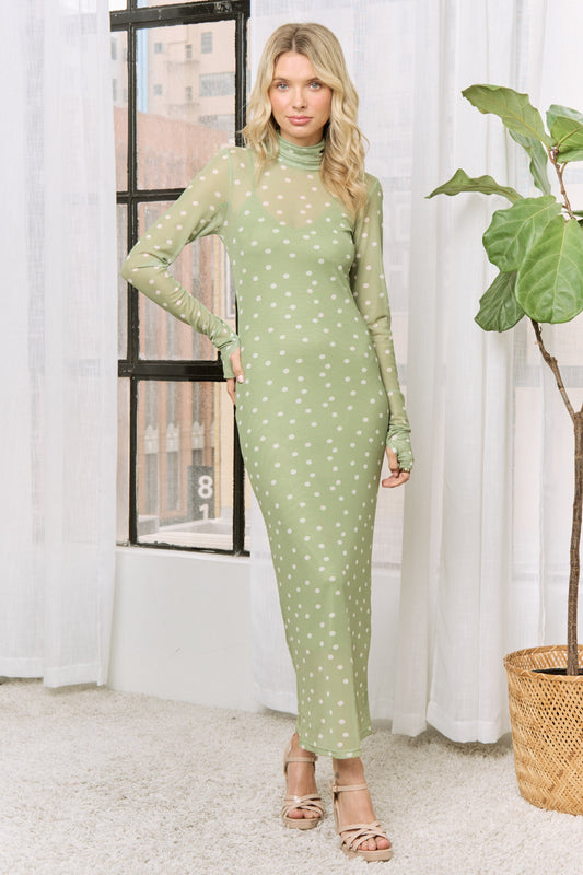 Kiwi Polka Dot Mesh Maxi Dress (Reg & Plus)