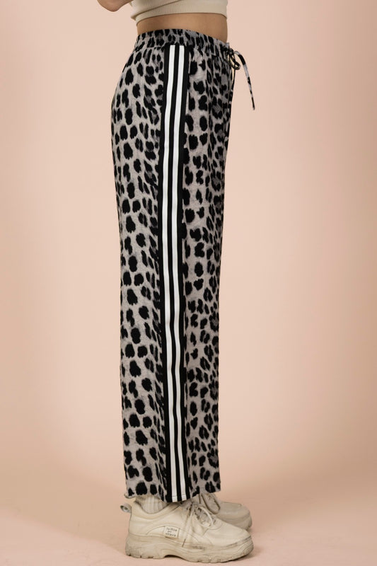 Black Leopard Print Side Stripe Pants (Reg.)