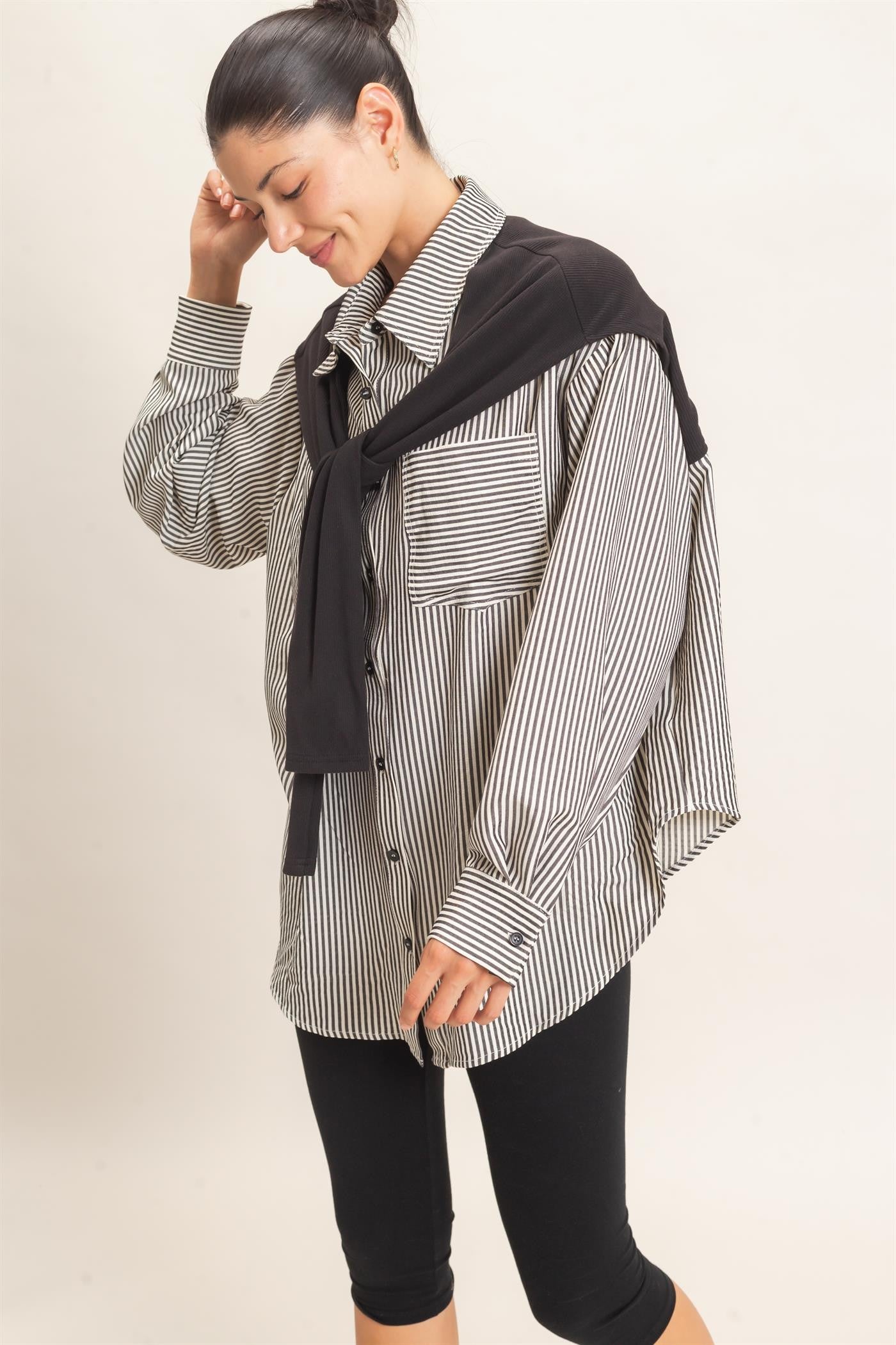 Faux Sweater Tie Striped Shirt (Reg.) - 2 Colors