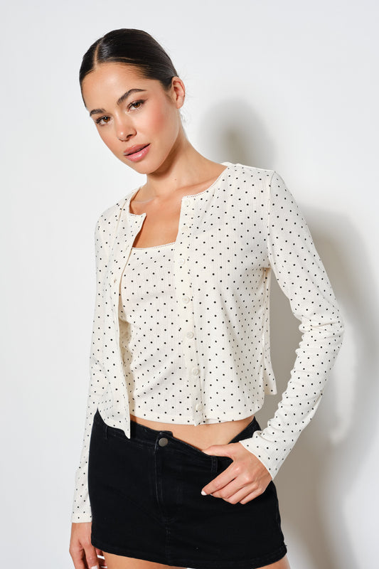 Ivory Polka Dot Cami & Cardigan Set (Reg.)