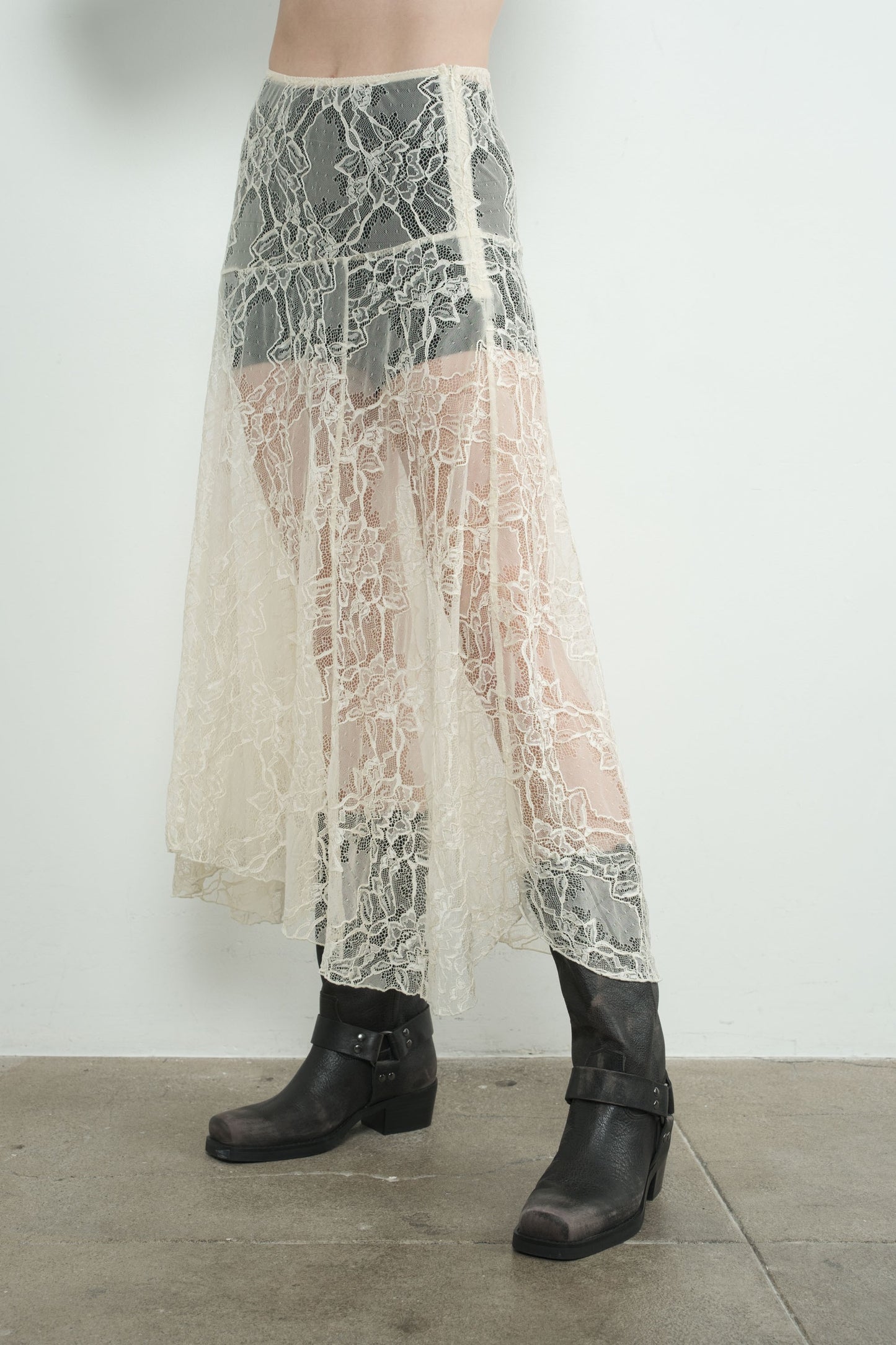 Sheer Cream Lace Midi Skirt (Reg)