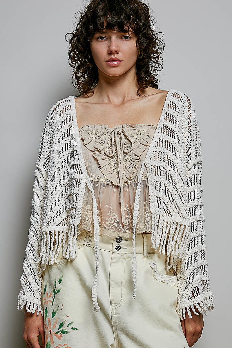 POL Cream Semi-Sheer Crochet Cardigan (One Size)