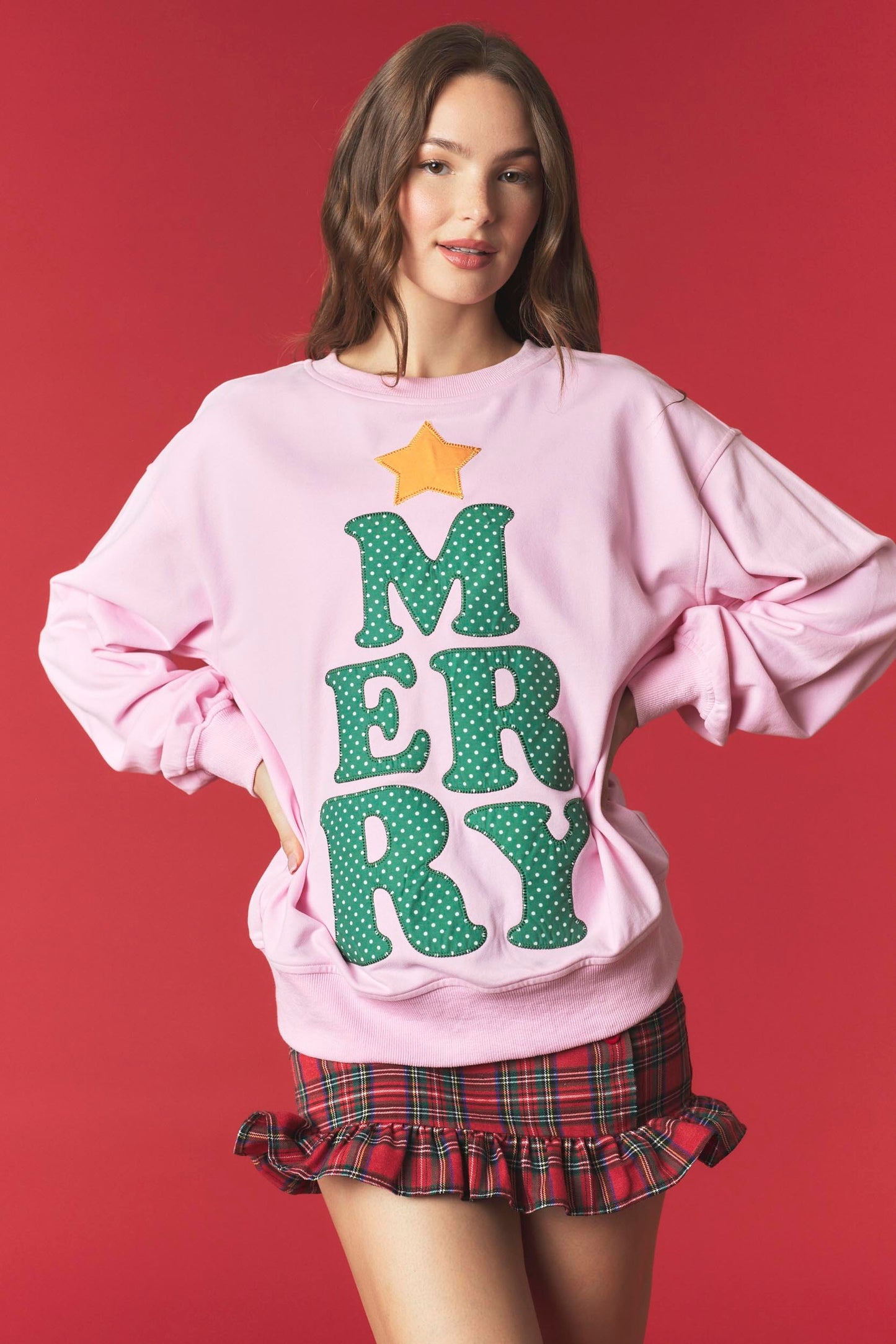 Candy Pink Merry Polka Dot Tree Patch Sweatshirt (Reg.)