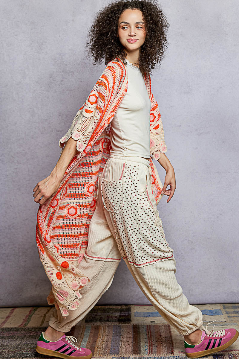 POL Orange Multi Longline Crochet Sweater Cardigan (Reg.)