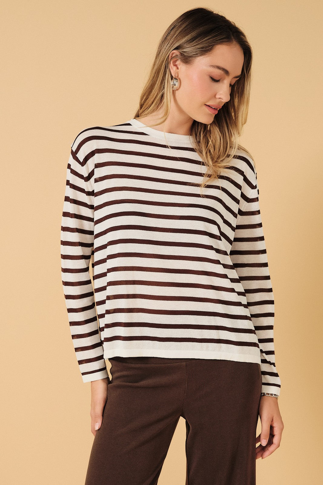 White/Brown Stripe Sweater Top (Reg.)