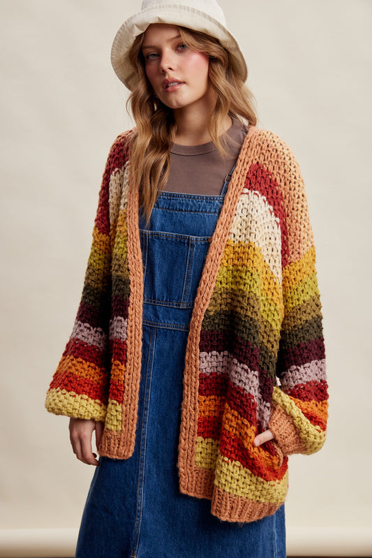 Autumn Leaves Stripe Open Front Cardigan (Reg.)