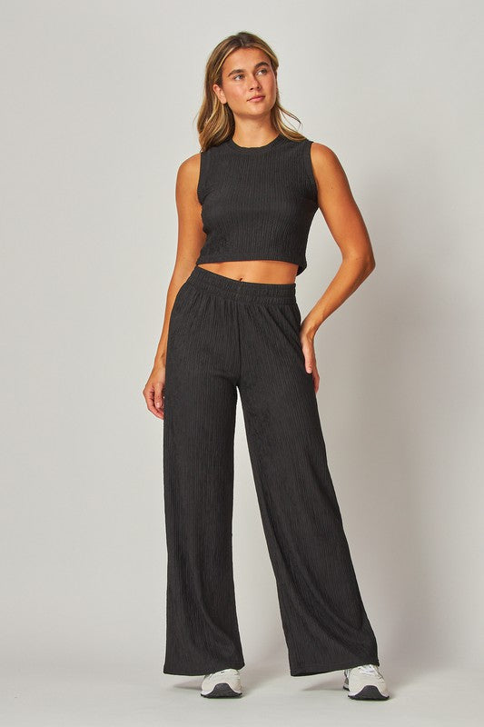 Crinkled Plisse Tank Top & Pants Set (Reg.)-4 Colors