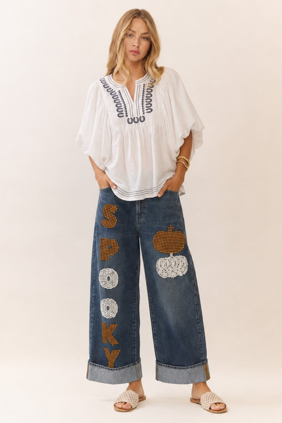 Halloween Spooky Denim Barrel Jeans (Reg & Plus)