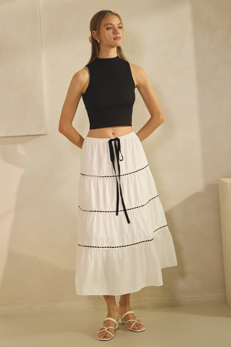 Lace Inserts Poplin Midi Skirt (Reg & Plus) - 2 Colors