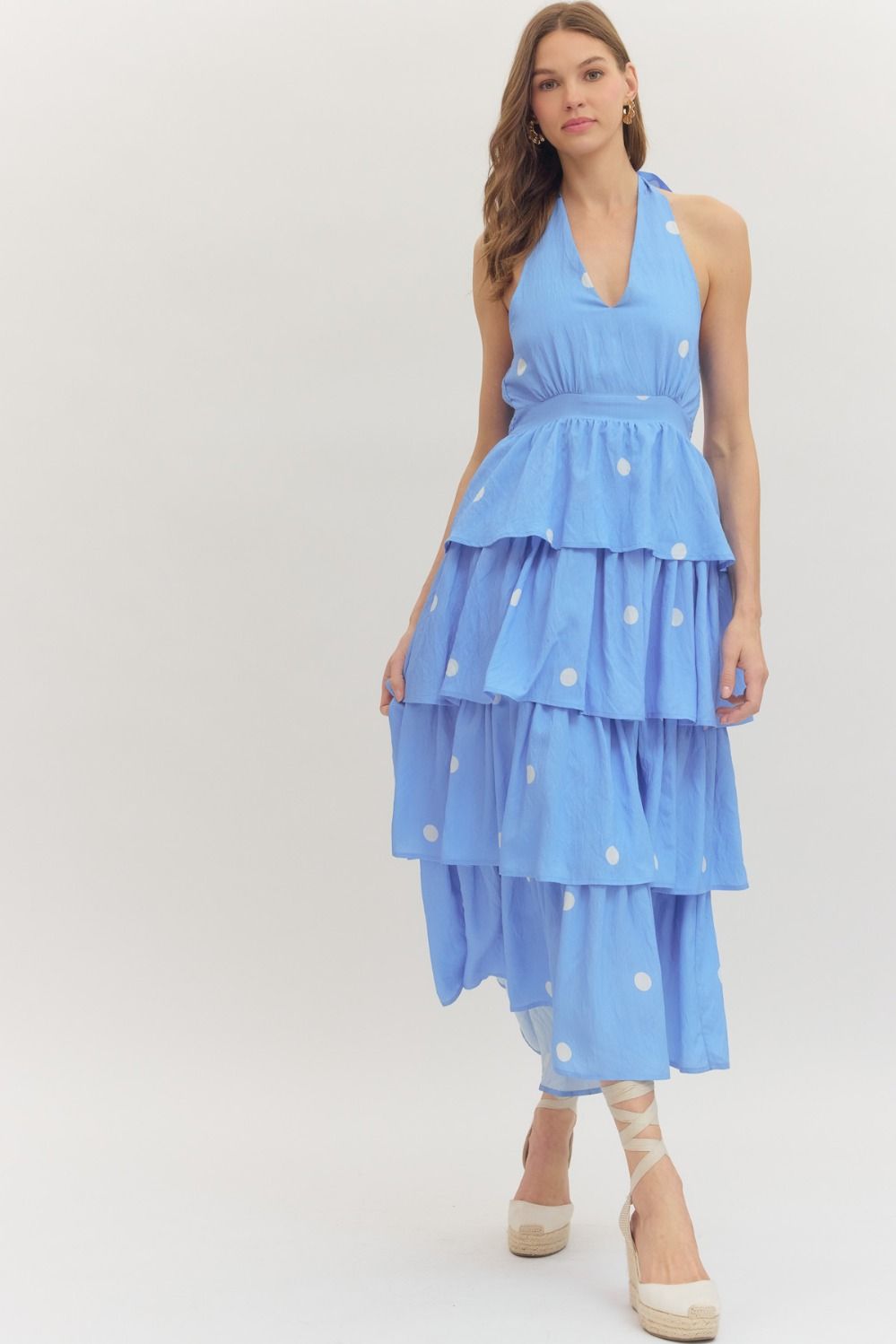 Blue Polka Dot Halter Midi Dress (Reg.)