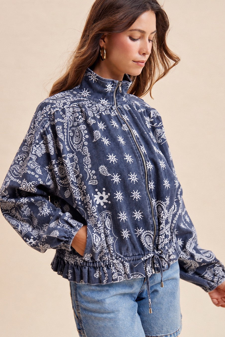 Navy Bandana Print Bomber Jacket (Reg.)