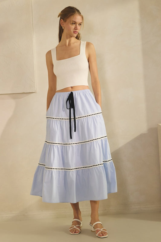 Lace Inserts Poplin Midi Skirt (Reg & Plus) - 2 Colors