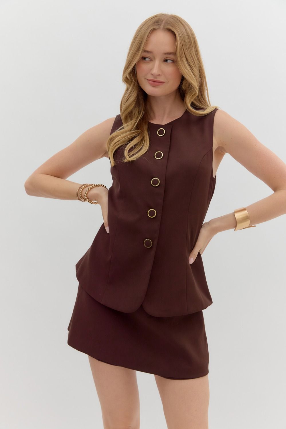 Gold Rim Button Down Romper (Reg.)-2 Colors