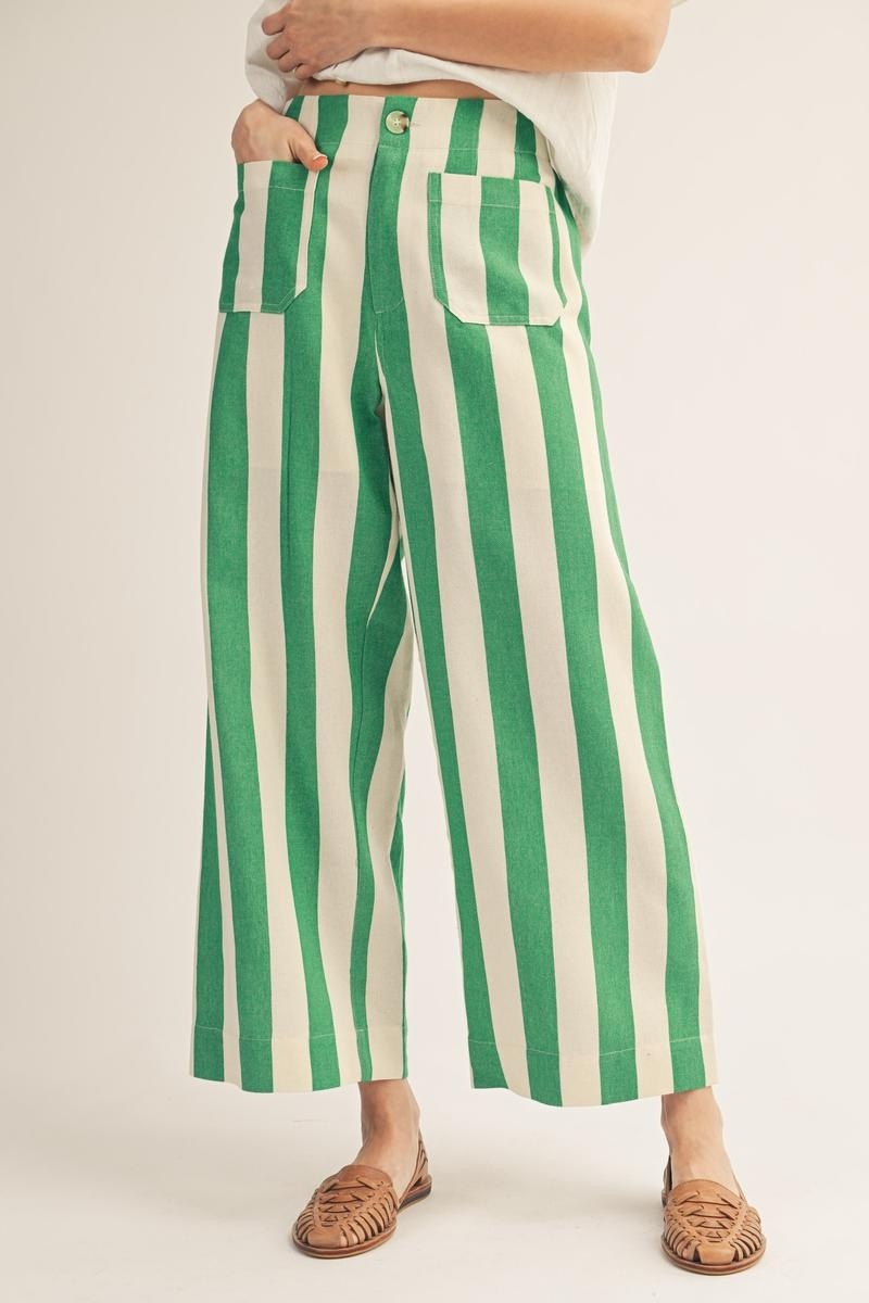 Green Bold Striped Wide Leg Pants (Reg.)