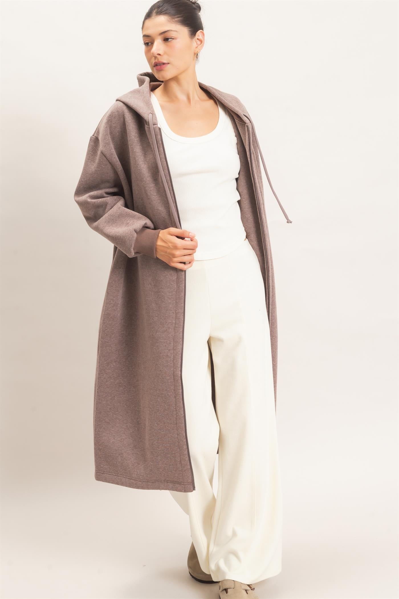 Walnut Hooded Zip Up Midi Coat (Reg.)