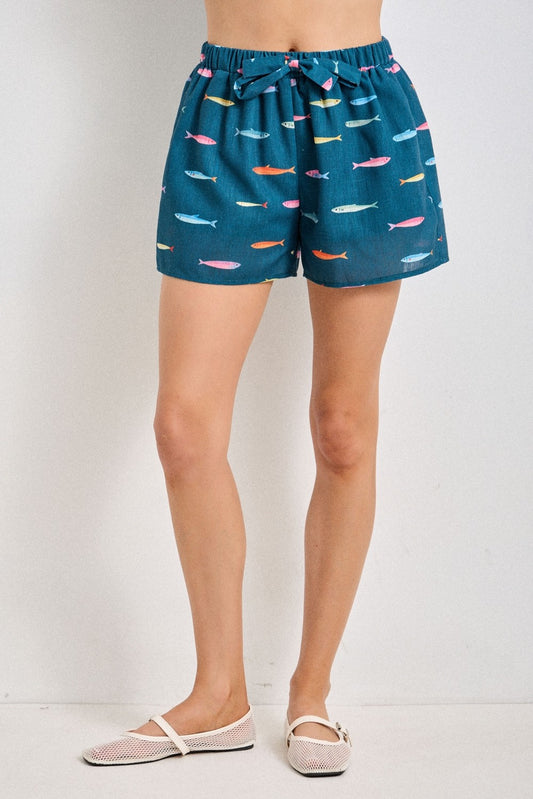 Fish Print Drawstring Shorts (Reg & Plus) - 2 Colors