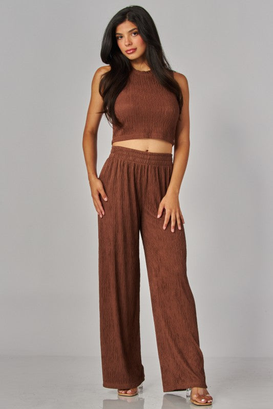Crinkled Plisse Tank Top & Pants Set (Reg.)-4 Colors