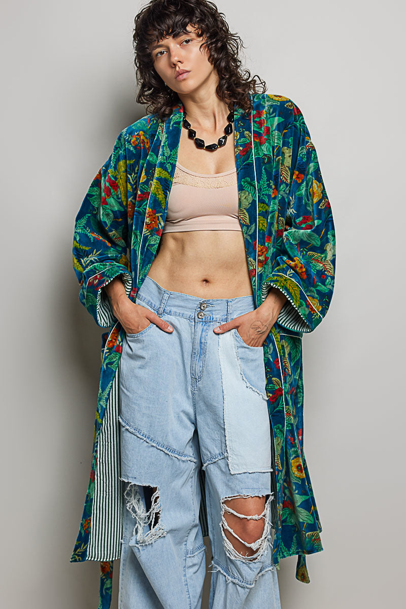 POL Teal Velvet Kimono Midi Cardigan Robe (Reg.)