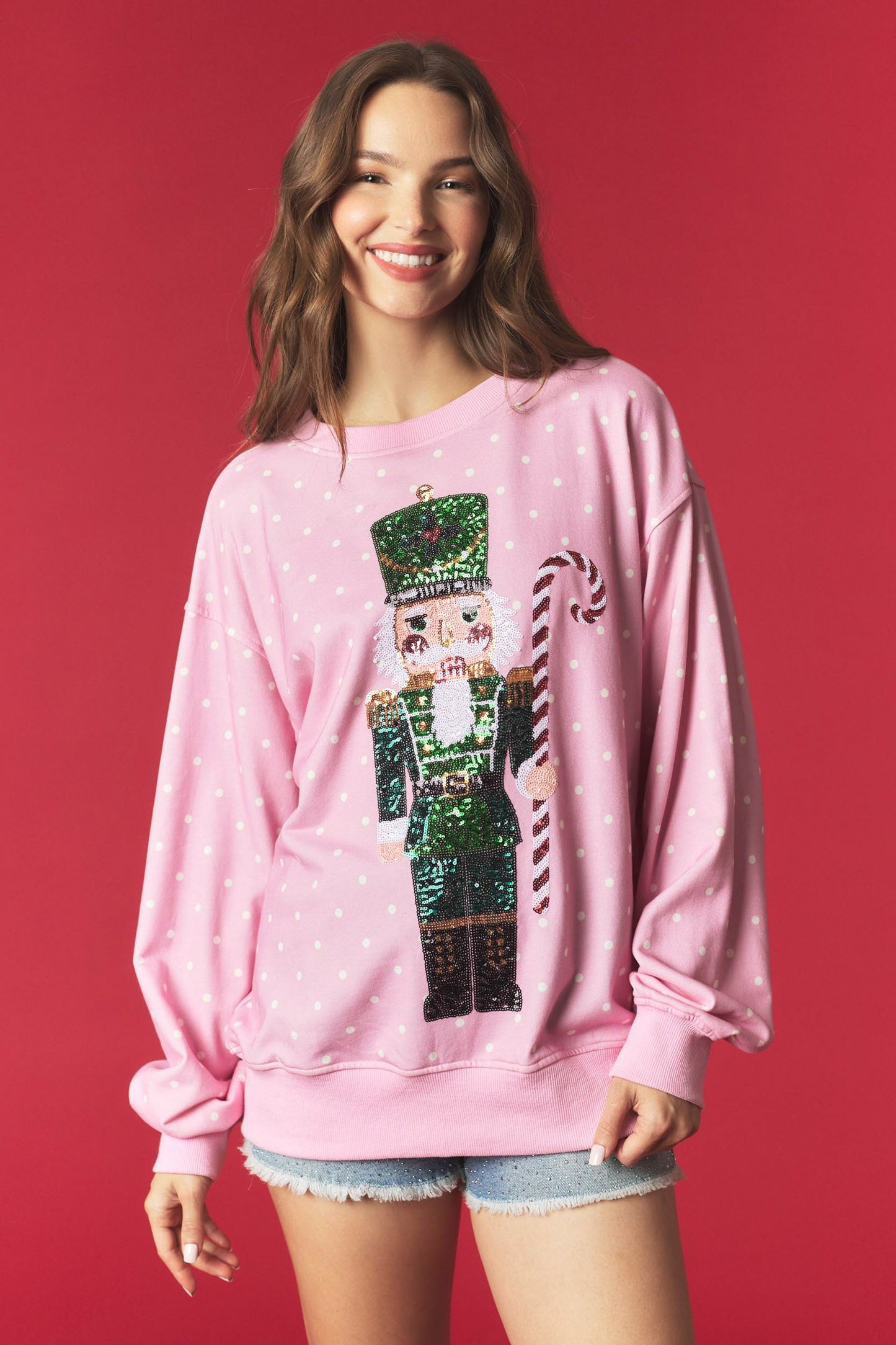 Pink/Green Polka Dot Sequin Nutcracker Sweatshirt (Reg.)