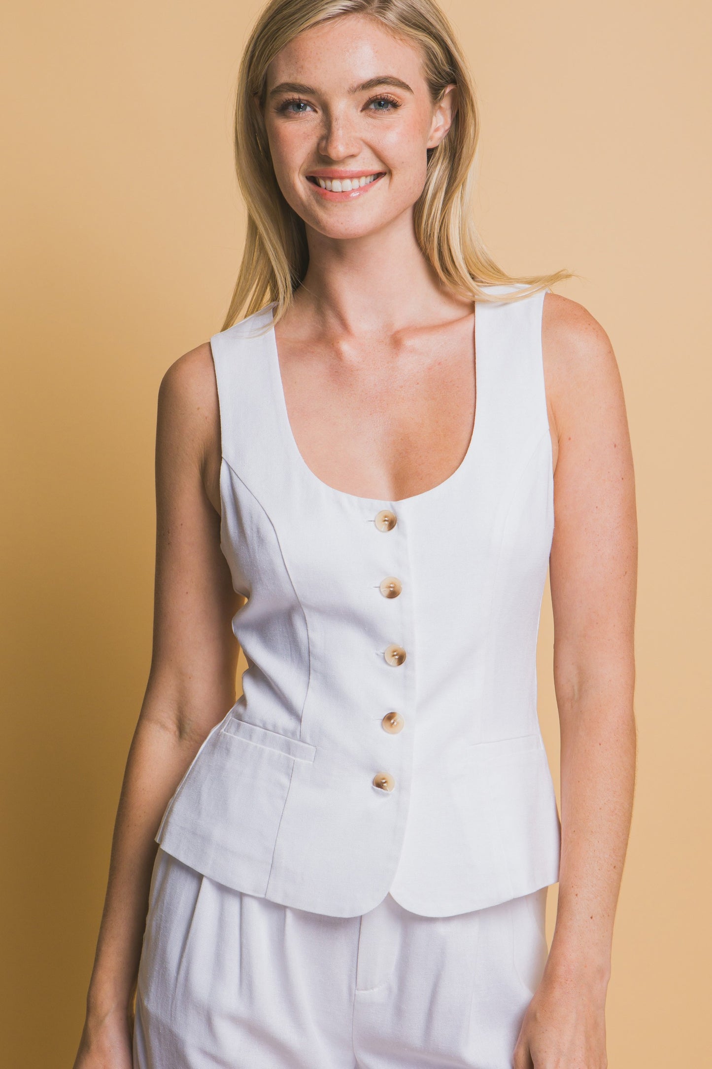 Linen Blend Sleeveless Vest Top (Reg.)-3 Colors