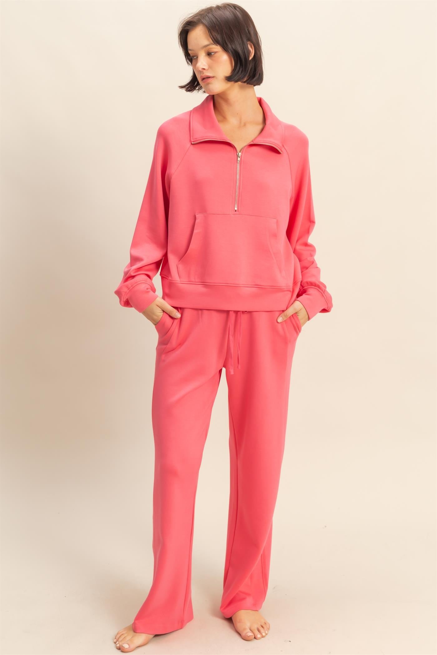Taffy Pink Scuba Modal Zip Up Jacket (Reg.)