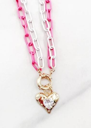 TJ-Double Enamel Chain Heart Necklace