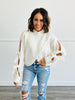 Ivory Front Criss Cross Slit Sleeves With Ribbon Sweater Top (Reg.)