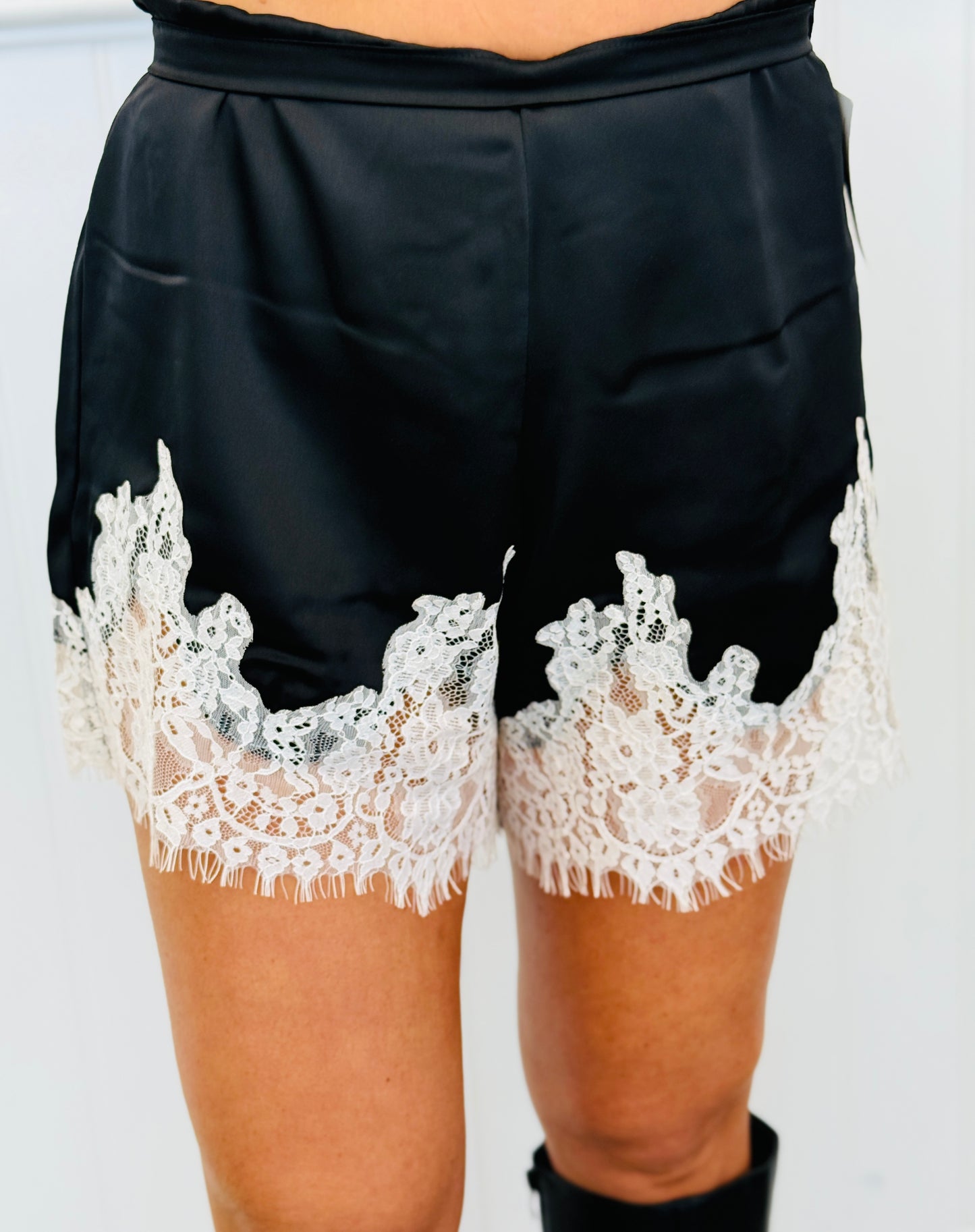 Black Lace Hem Shorts (Reg. and Plus)