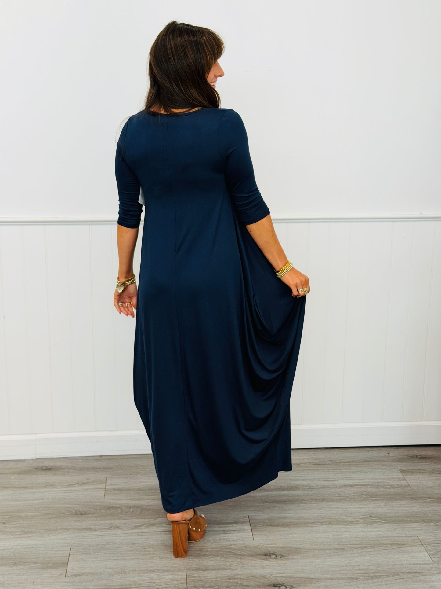 Solid 3/4 Sleeve Maxi Dress (Reg.) - 5 Colors