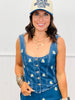 Blue Denim Embroidered Daisy Vest Top (Reg.)