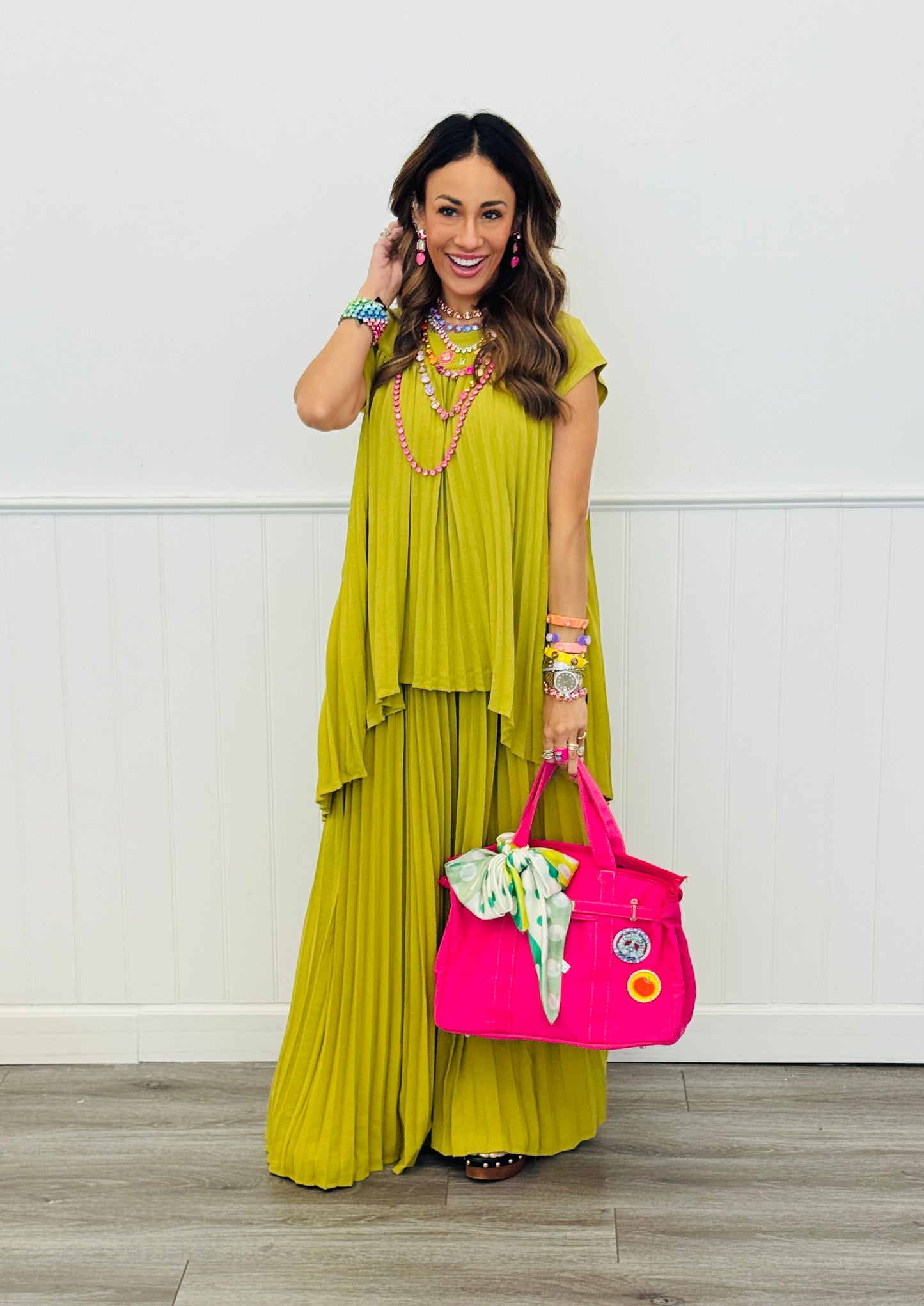 Pleated Asymmetric Top & Pant Set (Reg.)-4 Colors