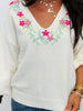 Floral Embroidered V-Neck Top (Reg. and Plus)