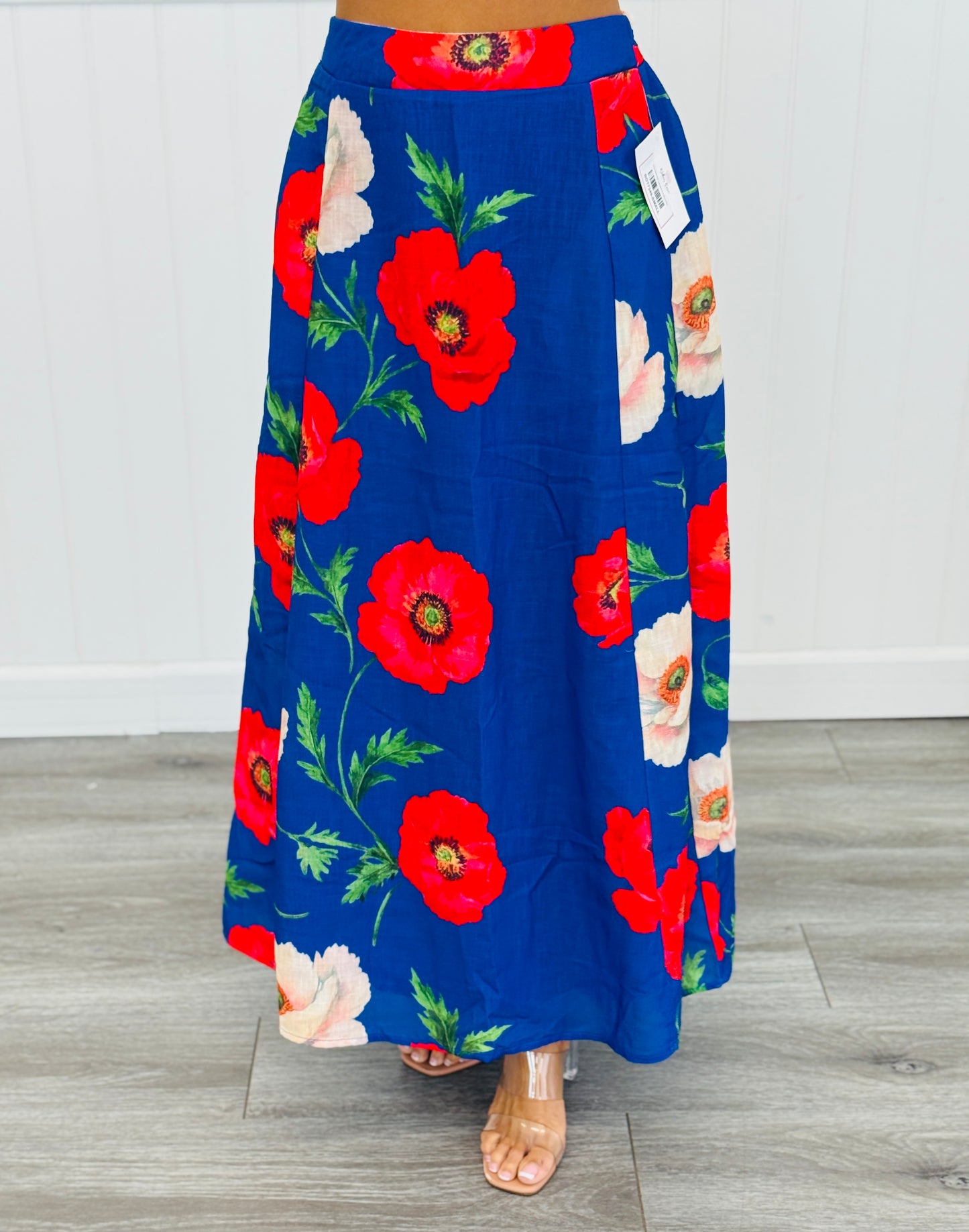 Cobalt Multi Bold Poppy Midi Skirt (Reg & Plus)