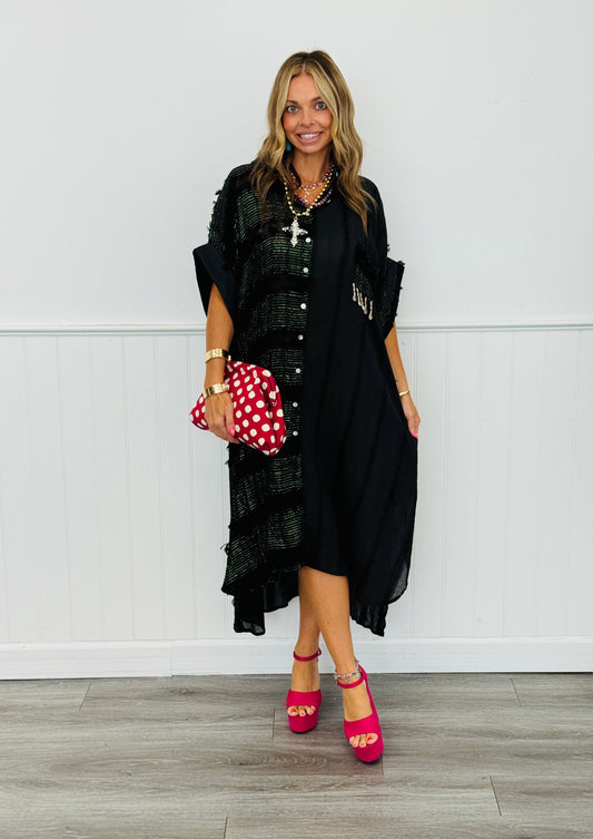 POL Black Textured Midi Shirt Dress (Reg.)