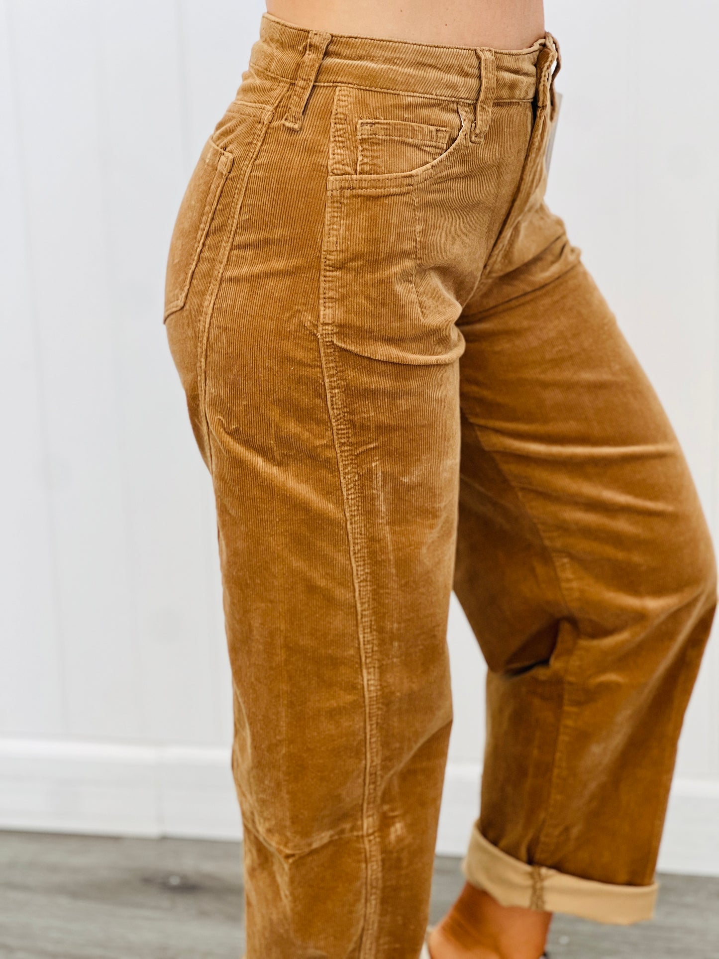 Khaki Corduroy High Rise Barrel Jeans (Reg.)
