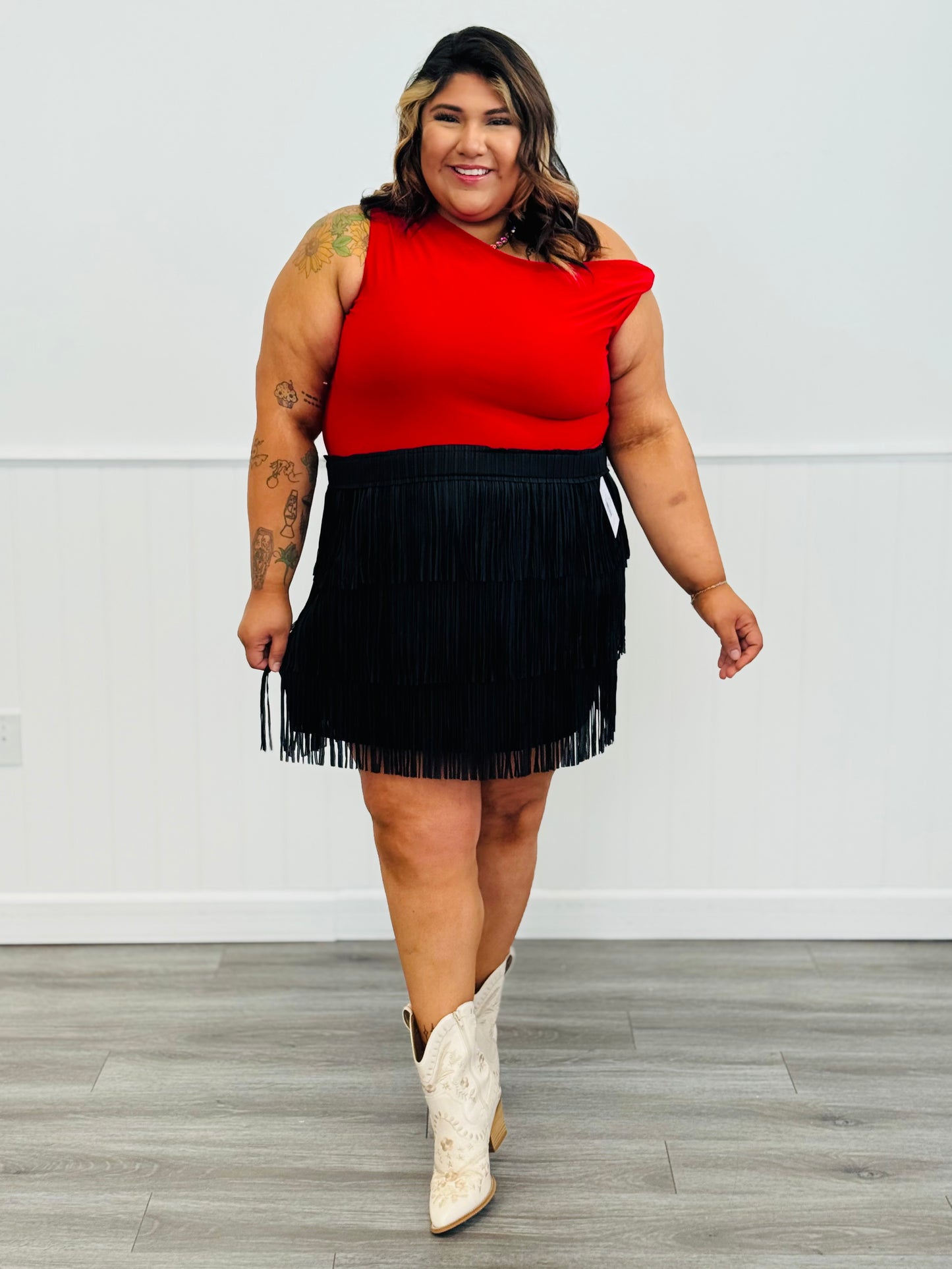 Black Tiered Fringe Mini Skirt (Reg. & Plus)